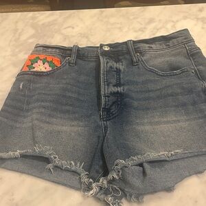 Jessica Simpson Blue Jean Shorts with Crochet Detail